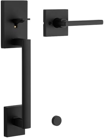 Kwikset 98150-011 San Clemente Front Door Handle with Interior Tustin Lever Featuring Microban Antimicrobial Product Protection, Iron Black