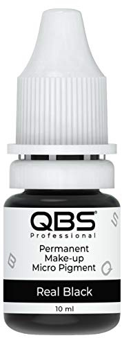 QBS Microblading-Pigmente für Augenbrauen, 10 ml, Maschinen- und Handanwendung, Auswahl von 9 Farben, semi-permanentes Make-up-Produkte (Real Black)