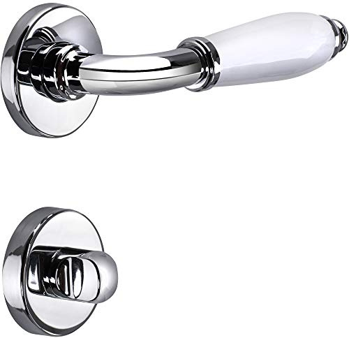 JUVA Drückergarnitur Chrom - Porzellan weiß Türbeschlag | MARINA 108 | 1 Stück Türgriff Zimmertür | Türdrücker Antik Vintage Innentüren | Türklinke WC - Badezimmer | Design Türgarnitur mit Schrauben
