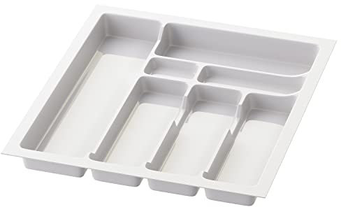 Sossai Besteckeinsatz Divio für 50cm breite Schubladen, 43x49 cm – zuschneidbar, 7 Fächer, weiß, Besteckkasten für Schubladen aus Kunststoff