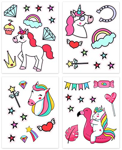 Nezyo Einhorn Fahrradaufkleber 4er Pack Reflektierend Wasserdicht Street Art Aufkleber für Fahrrad Auto Helm Laptop Flasche Skateboard