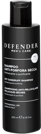 Defender Men's Care, Shampoo Anti-Forfora Secca, Shampoo per Capelli Uomo, Azione Rinfrescante e Purificante, 200 ml