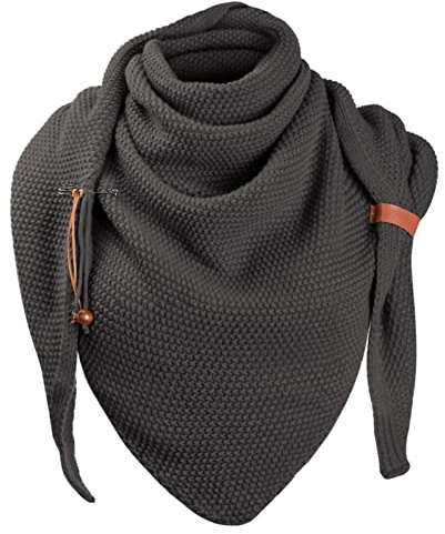 Xnova trekantig halsduk dam stickad halsduk värmande, triangulär halsduk muslin med penna, mjuk stickad halsduk halsduk halsduk höst vinter kostymmode gåva för kvinnor 190 x 85 cm, Mörkgrå, 190 * 85