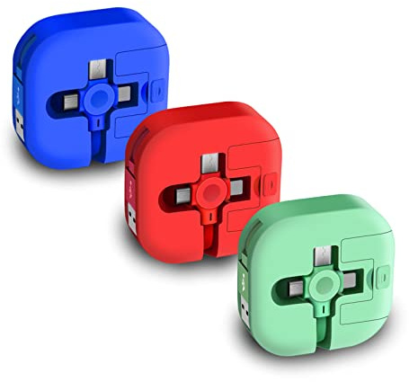 3er Pack einziehbares 3-in-1 Ladekabel iPhone Android USB-C Micro USB | Aluminiumlegierung & Vollkupferkern sorgen für langlebiges, überhitzungsfreies Laden, nutzbar als praktischer Handyhalter
