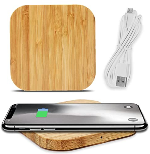 Naukita QI Wireless Ladegerät 15W kompatibel mit Apple iPhone 17 16 16e 15 14 Plus Pro Max Air Mini Kabellos Bambus Ladestation Induktives Laden Induktionsladegerät aus Echtholz, Modell:Quadrat