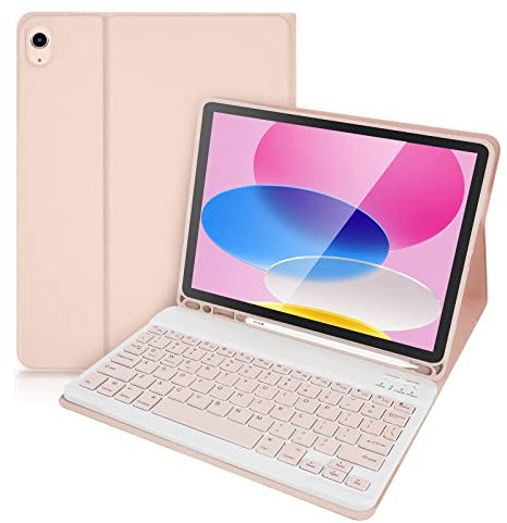 Lively Life Bluetooth Keyboard for iPad 10th Generation 10.9 inch 2022 (A2696 / A2757 / A2777), Protective Case with Detachable Wireless Keyboard for iPad 10th Gen. 2022, Built-in Pen Holder - Pink