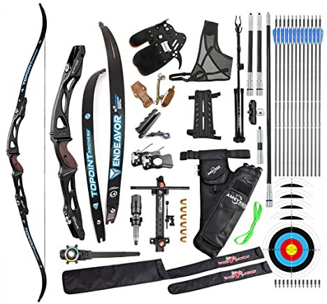 surwolf Recurve Bogenpaket 66 68 70 Bogenschießen Wettbewerb für Erwachsene, sportlicher Bogen, Ziel Recurve Bogen, 25 Bogenriser aus Magnaliumlegierung, ILF-Gerät, rechts（Schwarz，66-20lbs）
