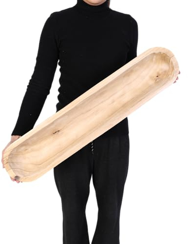 Athaliah Tazón de madera para masa, 30 pulgadas, cuencos largos de madera rústicos tallados a mano para decoración, cuenco decorativo vintage para centro de mesa (76 cm, marrón)