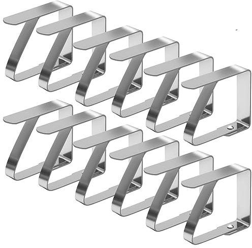 XREE 12 Stück Tischdeckenklammern Groß, 8 x 7cm Tischtuchklammern Edelstahl Tischdeckenhalter Tischdecke Clips Ostern Deko für Tisch mit Einer Plattenstärke von 3-5cm (Silber)