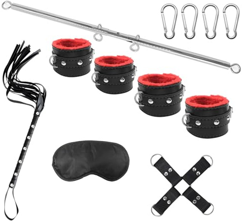 BDSMJOY Bondageset Fessel Set,Spreizstange Sexspielzeug Verstellbar,mit Handschellen Sex Bett & Fußfesseln & Augenmaske & Peitsche,BDSMs Spielzeug Hart,BDSMs Toys,Sexspielzeug für Paare Extrem Sex