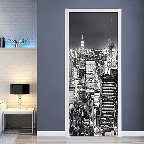 Türtapete Selbstklebend Schwarz und Weiß New York City Türposter Türaufkleber Abnehmbare Vinyl türfolie Fototapete diy Wandbild Wohnzimmer Schlafzimmer Kinderzimmer Badezimmer B100 x H200cm