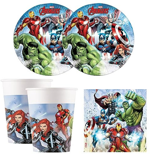 Procos 10215304DY - Set de fête Avengers Infinity Stones, 52 pièces de vaisselle jetable pour anniversaire d'enfant et fête à thème, décoration de table, unbekannt