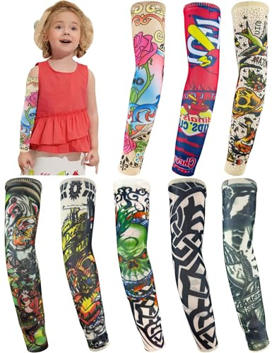 iToolai Kids Temporary Tattoo Sleeves for Girls Boys Fake Tattoo Sleeves Gril UV Protection(8pcs, Set 3)