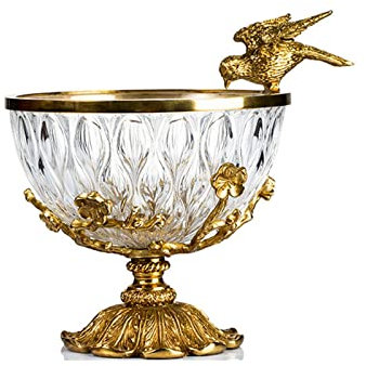 WaLdor Fruit Basket Crystal Glass Fruit Plate New Chinese Style Retro Home Living Room Decor Copper Base Fruit Dish Creative Transparent Fruit Bowl Fruit Basket Bowl