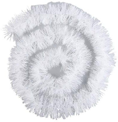 Weihnachtsgirlande, 50 m, grünes Stangenband, Girlande, Weihnachtsbaum, hängende Ornamente, Lametta, Bänder, Anhänger, Kranz, Ornamente, Party, Heimdekoration (Farbe: Weiß, Größe: 50 m (25 Stück x 2