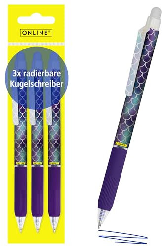 Online magiXX, 3x Radierstift Shiny Dreams I Gelschreiber blau radierbar mit 0,7mm Strichstärke I Tintenroller zum Schreibenlernen, Büro I Erasable Pen Set I Radierbarer Kugelschreiber Schüler