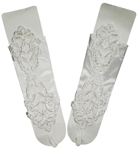 Asudaro Pailletten Spitze Satin Handschuhe Fingerlose Strass Brauthandschuhe Bestickte Handschuhe Abendhandschuhe Spitze Hochzeit Fingerring Prinzessin Handschuhe Prom Maskerade Tee Party Beige