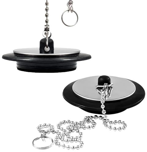 Universal Bath Plug, 2 PCS Kitchen Sink Plug Replacement, Bathroom Sink Plug Drain Stopper with Stainless Steel chain for Bathroom Kitchen (Size 1.65in To 1.77in, Chain 17.7in)