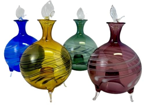 Obstfliegenfalle, Fruchtfliegenfalle, Insektenfalle, Glasbläserkunst, farbiges Glas mit Dekor zum Stehen, Flacon schmückender Blickfang mit Funktion (blau)