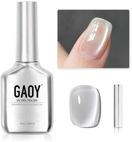 GAOY Glassy Cat Eye Gel Nail Polish, 16ml Glitter Holographic UV Gel Polish with Magnet, Reflective Translucent, 2341 Silvery Moonlight