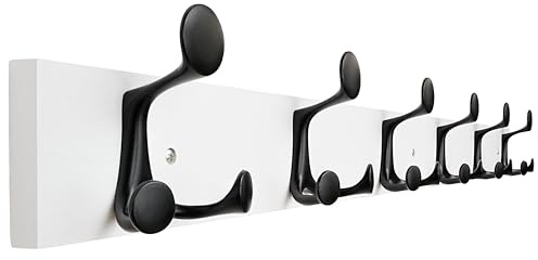 SKOLOO 99cm White Wood Coat Rack Wall Mount with 6 Triple Hooks - Ideal for Family Entrances, Classrooms, and Pet Supplies Storage - Perfect Coat Hooks for Wall