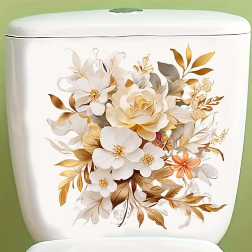 Autocollant doré et coloré pour abattant de toilettes, poisson, oiseau, fleur, feuille, étanche, pour abattant de toilettes, réservoir, salle de bain