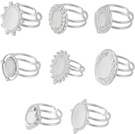 UNICRAFTALE 8 Stück 8 Stile Ovale Cabochon Lünette Blanke Tablett Ringsockel Edelstahl Fingerring Komponenten Offene Verstellbare Manschettenring Rohlinge Ring Einstellungen Ring Schmuckherstellung