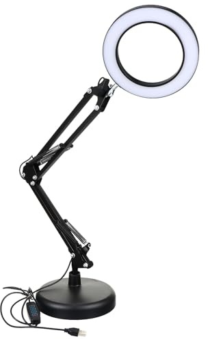 HOMSFOU Lámpara de Aumento 5x LED Plegable Brazo Ajustable de Hierro y Abs, Luz de Escritorio para Manicura y Lectura Diseño Único y Soporte Flexible