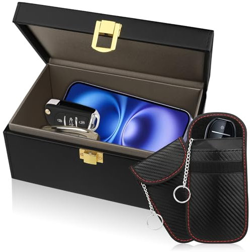 Diyife Autoschlüssel Faraday Box & 2 Bags, Keyless Go Schutz Autoschlüssel Box Signal Blocker Anti-Hacking Diebstahlschutz für Autoschlüssel Kreditkarte, 19x12x9 CM