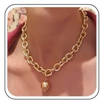 Xduargs Punk Chunky Link Chain Necklace Thick Cuban Chain Necklace Gold Curb Chain Choker Necklace Gothic Large Ball Chain Necklace Jewelry for Women（Gold）