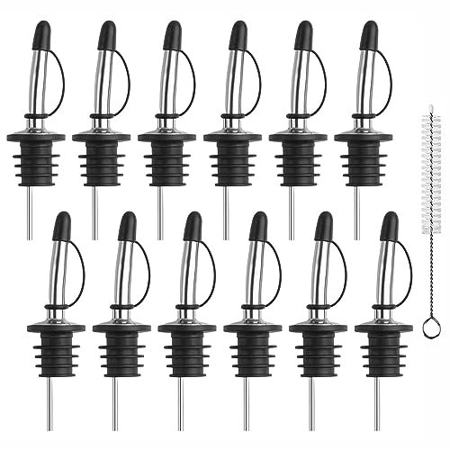 ZPUFAW 12 Stücke Flaschenausgießer Ausgießer Spirituosen mit Reinigungsbürste, Ausgießer für Ölflaschen 304 Edelstahl, Barzubehör