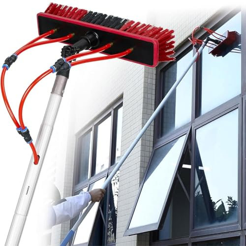 WANGYYDS 5–12 M Lange Fensterputzstange, Aluminiumlegierung Teleskopstange Waschbürstensystem Waschbürste Mit Teleskopstiel, Wasserbetrieben Seifenspender, Dachreiniger,35cmHeadSliver-8m/26.25in