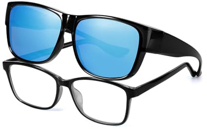 GSZCCZS Überzieh-Sonnenbrille für Damen und Herren, polarisiert, mit UV400-Schutz, LS3088, A09 schwarzer Rahmen/blau verspiegelte polarisierte Gläser