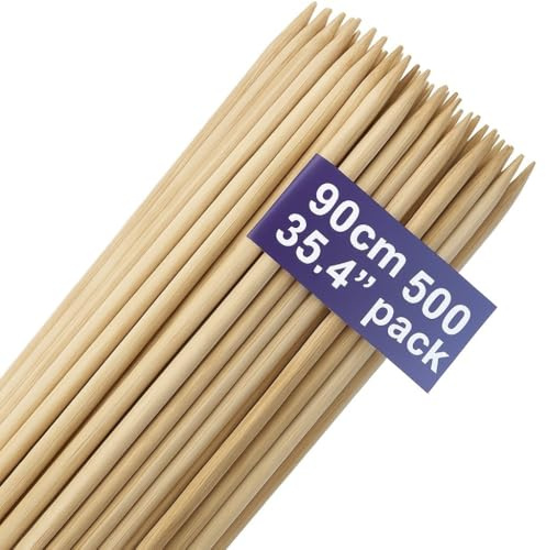 MATANA 500 Extra Long Marshmallow Roasting Sticks, 90cm/35 Inches (0.6cm/6mm Thick) - XL Wooden Skewers for Toasting Smores, Grilling, Fire Pit, Bonfires, Camping, Parties - Sturdy & 100% Natural