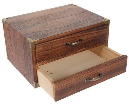 Cabilock Holz-aufbewahrungsbox Mit Zwei Schubladen Für Schreibtisch Schmuck-organizer Vintage Design Für Heimbüro Schlafzimmer Bad Und Klassenzimmer
