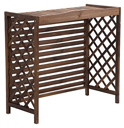 Cloison de séparation extérieure en bois avec support de pot de fleurs, couvercle de poubelle et support de climatiseur, panneau de clôture d'intimité pour terrasse, jardin, cour, décoration et