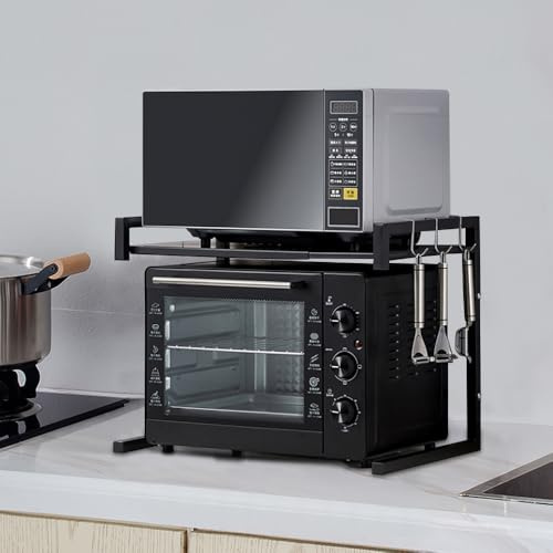 HUOLE Mensola Microonde Allungabile Forno a Supporto,Scaffale per Forno a Microonde Cucina della Griglia del Forno Salvaspazio,42 cm (40-65 cm) nero