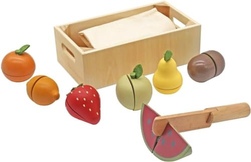 HYGRAD Childrens Wooden Food Play Sets Pretend Play Food Dishes Toys Kids Role Play Chef Serving Cutting Slicing Cake Veggies Fruit Play Sets For Ages 3+ (Fruit Set)
