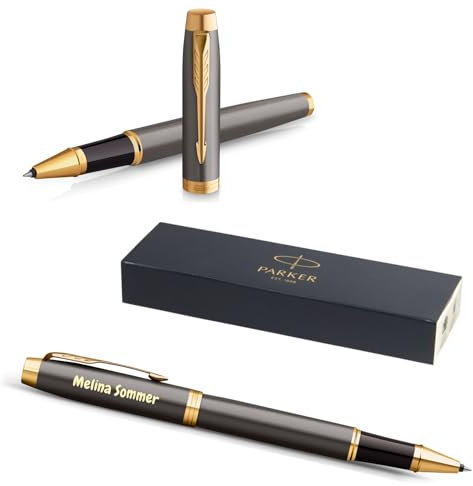 PARKER IM Core Tintenroller mit Gravur | Premium Stift | Geschenkbox | schwarze Mine | personalisiertes Geschenk | Namen | Geburtstag (Grey G.T.)