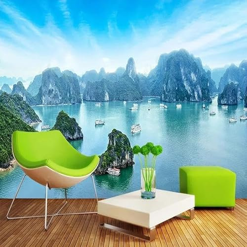 XLMING Mountains Rivers Boats 3D Wallpaper Home Study Office Dining Room Sofa Bedroom Living Room TV Backdrop-430cm×300cm