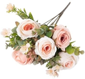 BODOBTF Künstliche Rosen für Vasen, Dekoration, Zubehör, Zuhause, Hochzeit, Scrapbooking, Geschenk-Box, Arrangement, Weihnachten, Seidenstrauß (Rosa)
