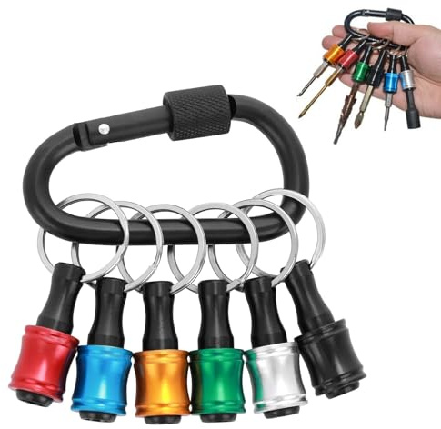 AONAYO Juego de 6 soportes para puntas de destornillador, 1/4 pulgadas, extensiones, magnético, aleación de aluminio, con mosquetón negro, atornillador inalámbrico