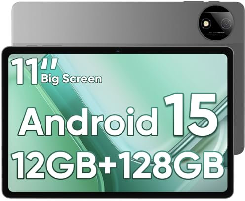 JIKOCXN Tablet, Android 15 Tablets with 11 inch LCD Display, 12GB RAM + 128GB Storage 1TB Expand, T7200 Octa-Core Processors, 8000mAh, Widevine L1, GPS, Dual Camera, WiFi 5, BT5.0 (Black)