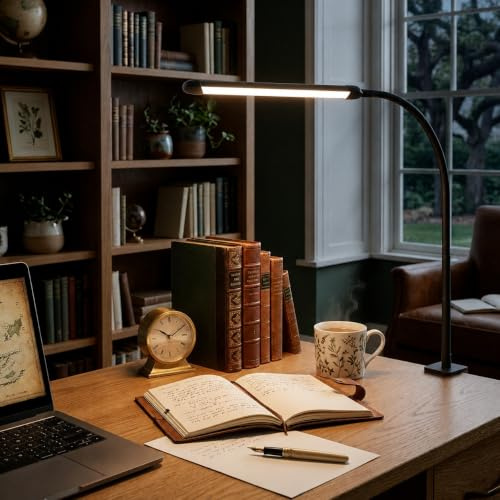 BURAKH LED Desk Lamp with Clamp – Adjustable Gooseneck Task Light, Stepless Dimming & 3 Color Modes (2700K–6000K), Eye-Caring Office Desk Lamp for Home, Study, Crafting & Workbench – USB Powered