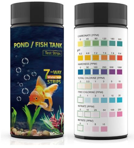AKSBTEC Aquarium Wassertest Aquarium Teststreifen für Aquarien: 100 Stück - 7 IN 1 Wassertester Aquarium Zubehör zur Messung von pH, Wasserhärte (7IN1V3)