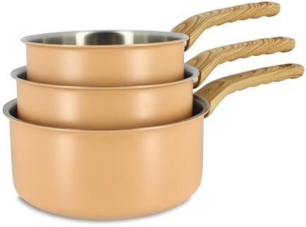 MENASTYL - Lot de 3 casseroles en inox 18/10 induction Easynox - Acier inoxydable sans accroche, sans PFAS, sans PTFE - Tous feux dont induction et lave-vaisselle - Corail - 16/18/20 cm - 6014249