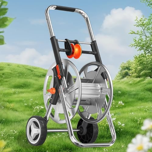 Tragbarer Garten Schlauchwagen, Mobile Metall Schlauchtrommel mit Rädern, Seilaufhängung for Praktische Schlauchaufbewahrung und Bewässerung, Gartengeräte