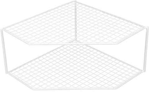 IMIKEYA Pan Rack Double Layer Table Top Organizer Iron Pot Holder Raised 18cm White Grid Shelf Multi-function Draining Storage for Home Kitchen