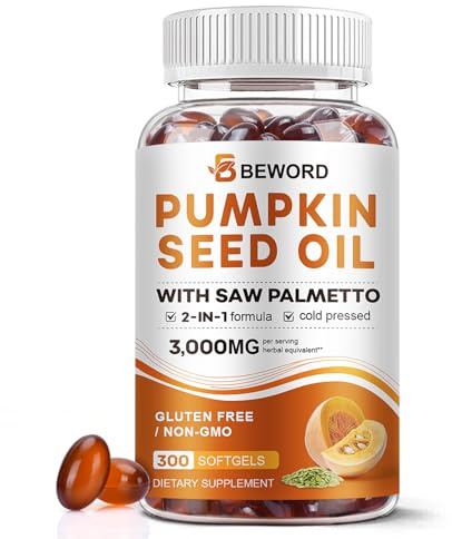 Pumpkin Seed Oil with Saw Palmetto Capsules, 3000mg/serving, 300 Softgels | Cold Pressed, Pure Virgin Oil, Essential Fatty Acids & Phytosterols | Supports Hair, Urinary, Bladder & Prostate Health