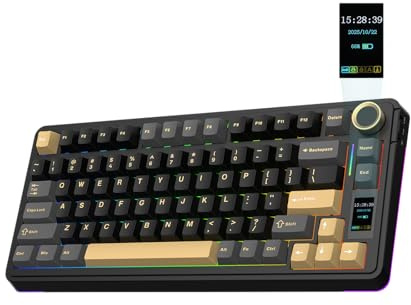 EPOMAKER X Aula EA75 MAX 75% Kabellose Gaming-Tastatur mit Bildschirm & Drehknopf, Hot-Swap, PBT-Tastenkappen, Creamy Gasket, RGB Mechanische Tastatur, US-Layout (Schwarz, Silent Schalter)